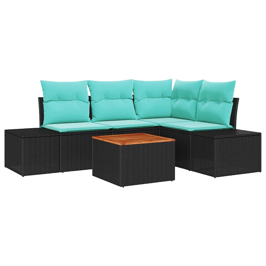 Tuinbankenset met kussen 5 pcs Zwart poly rattan