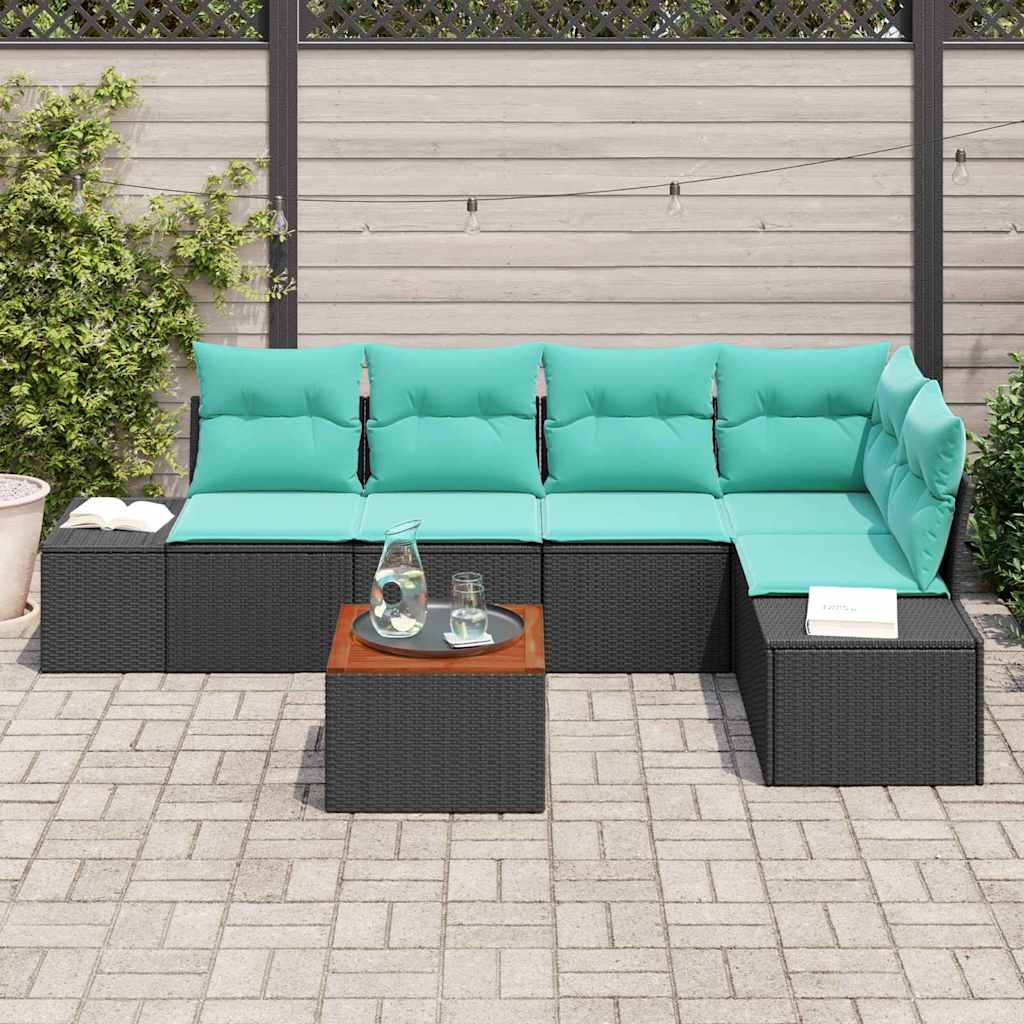 Tuinbankenset met kussen 6 pcs Zwart poly rattan