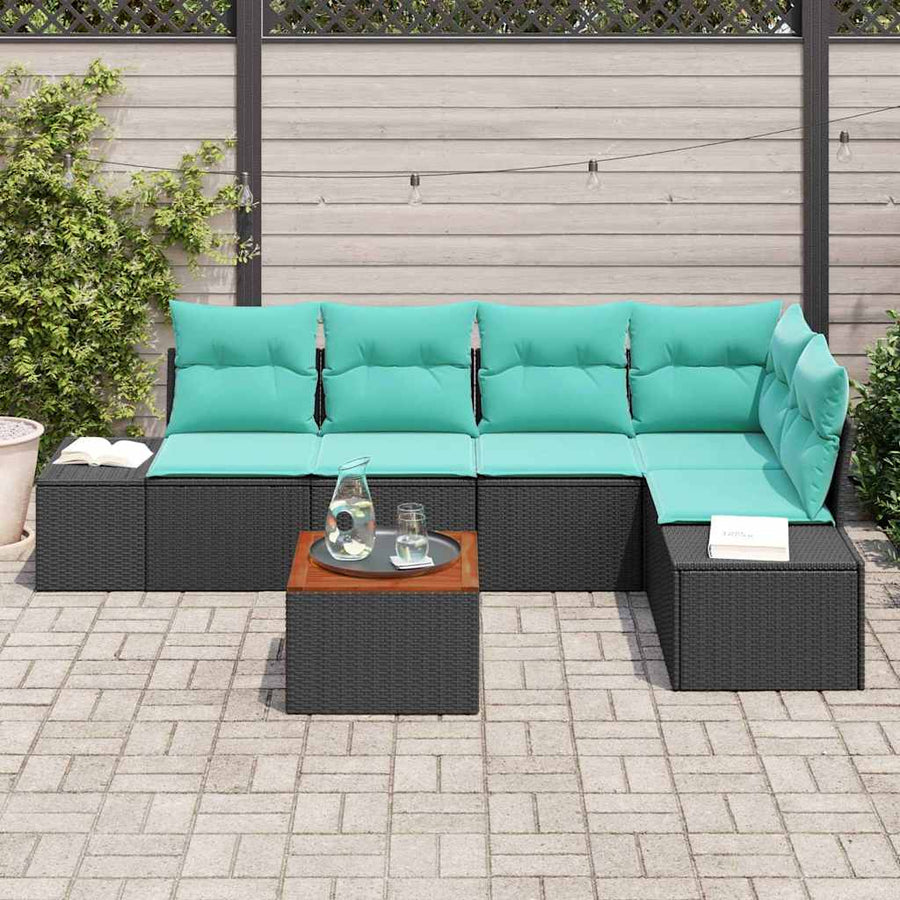 Tuinbankenset met kussen 6 pcs Zwart poly rattan