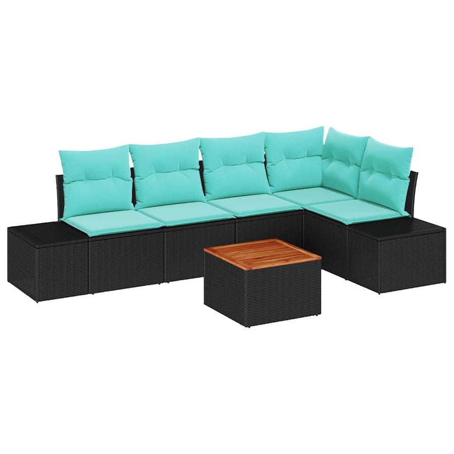 Tuinbankenset met kussen 6 pcs Zwart poly rattan