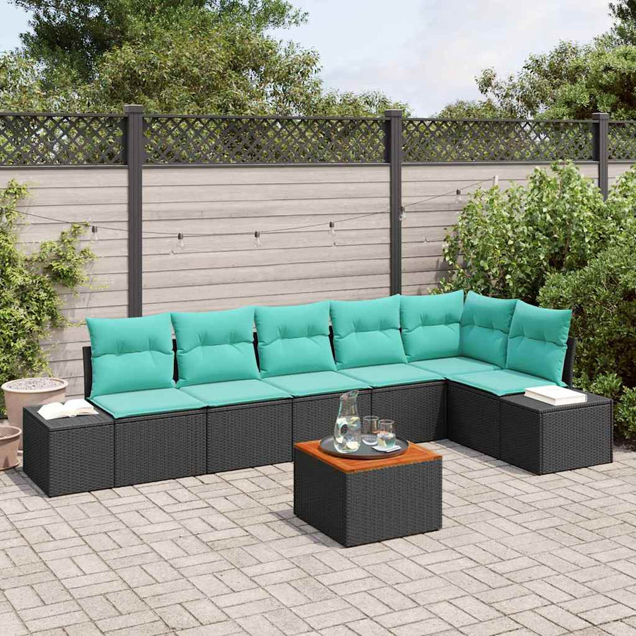 Tuinbankenset met kussen 7 pcs Zwart poly rattan