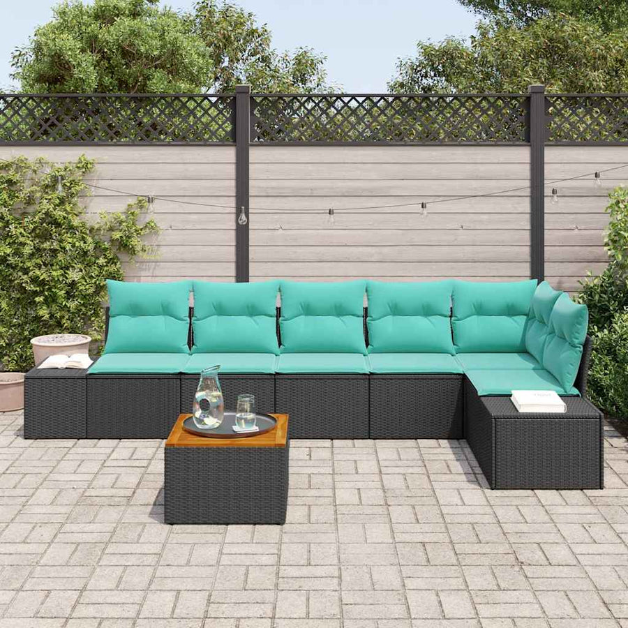 Tuinbankenset met kussen 7 pcs Zwart poly rattan