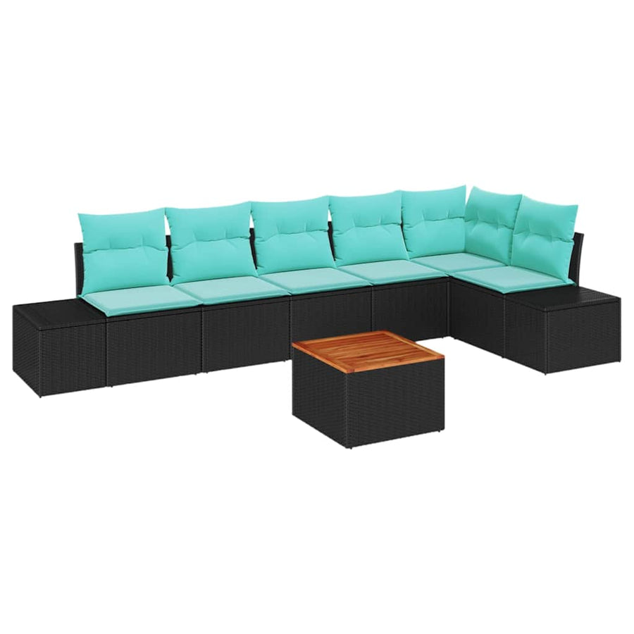 Tuinbankenset met kussen 7 pcs Zwart poly rattan