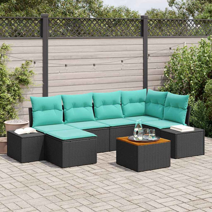 Tuinbankenset met kussen 7 pcs Zwart poly rattan