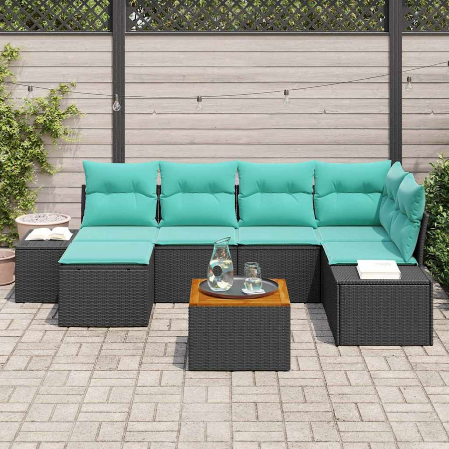 Tuinbankenset met kussen 7 pcs Zwart poly rattan