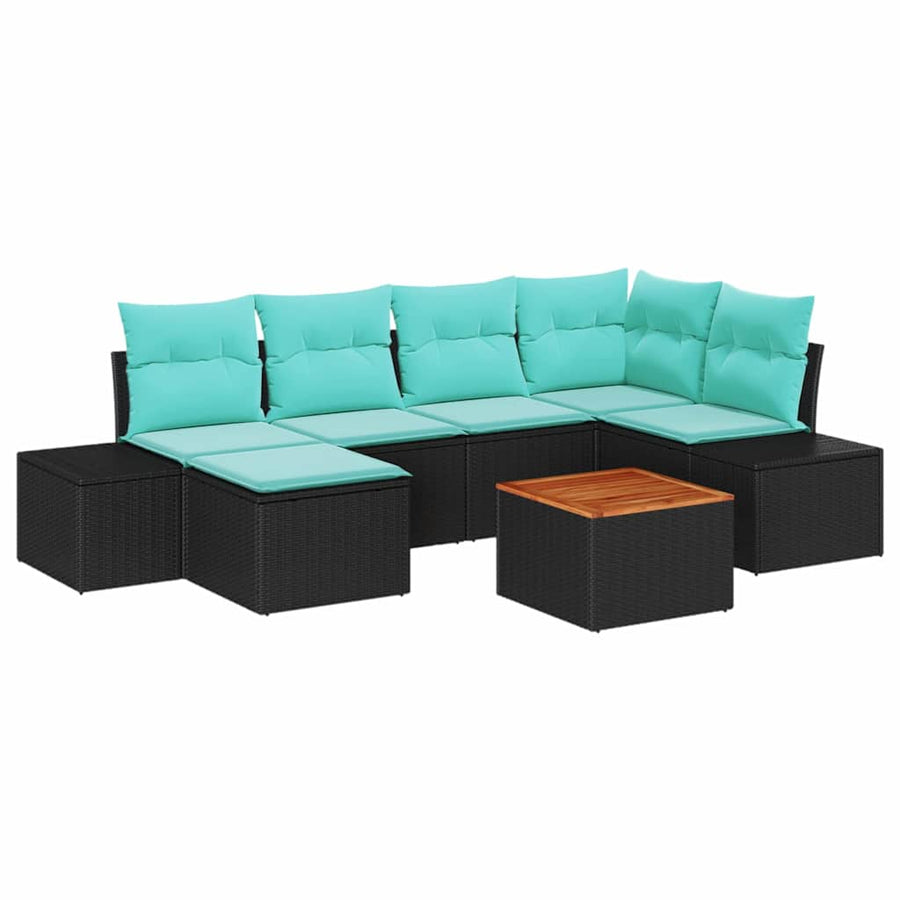 Tuinbankenset met kussen 7 pcs Zwart poly rattan