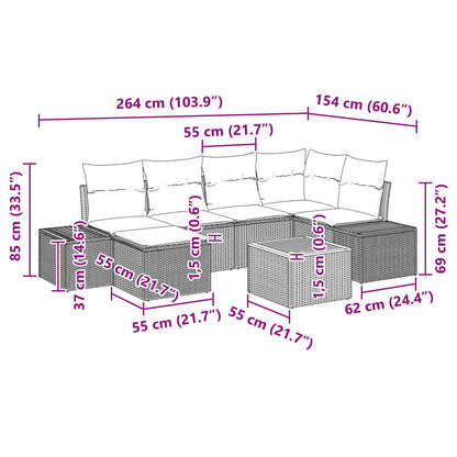 Tuinbankenset met kussen 7 pcs Zwart poly rattan
