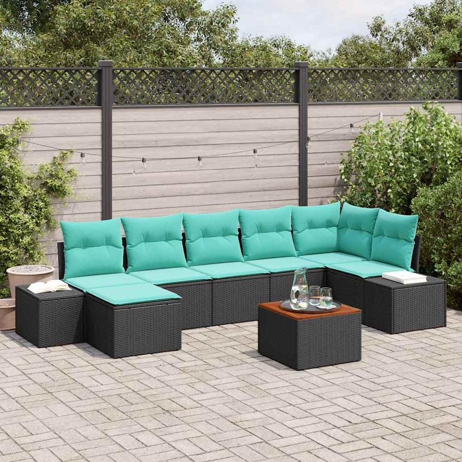 Tuinbankenset met kussen 8 pcs Zwart poly rattan