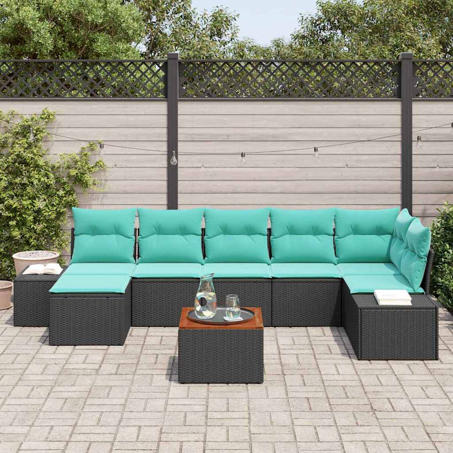 Tuinbankenset met kussen 8 pcs Zwart poly rattan