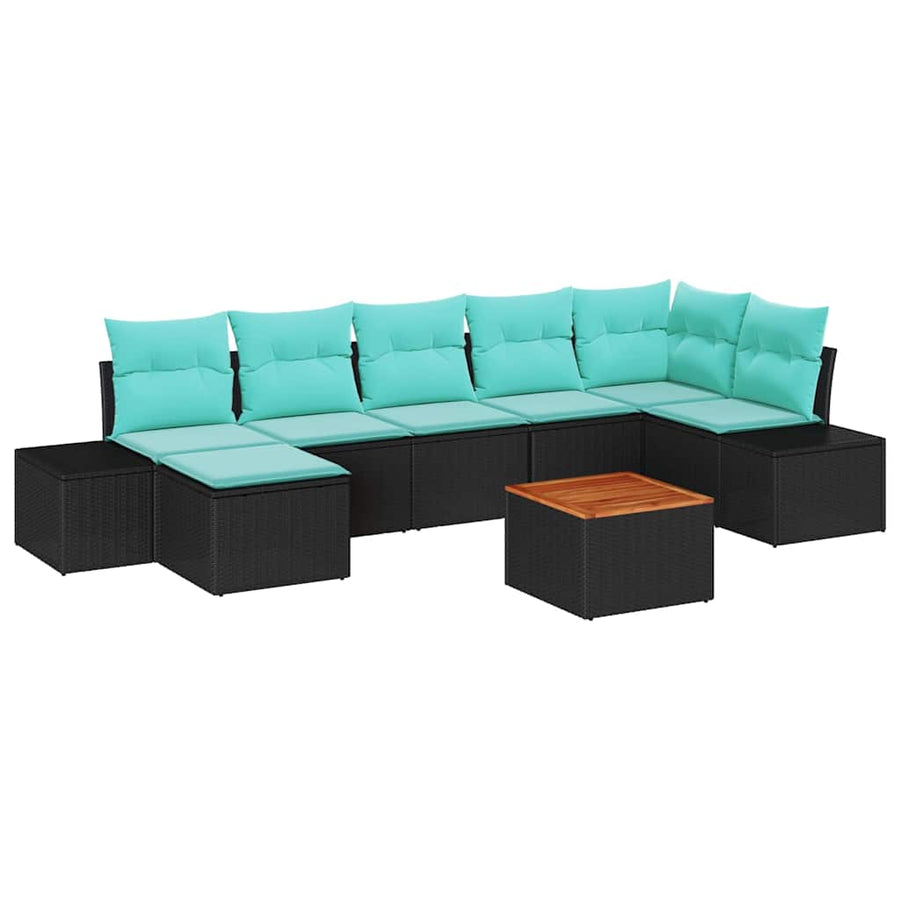 Tuinbankenset met kussen 8 pcs Zwart poly rattan