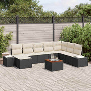 Garden lounge set with cushion 9 pcs Black poly rattan