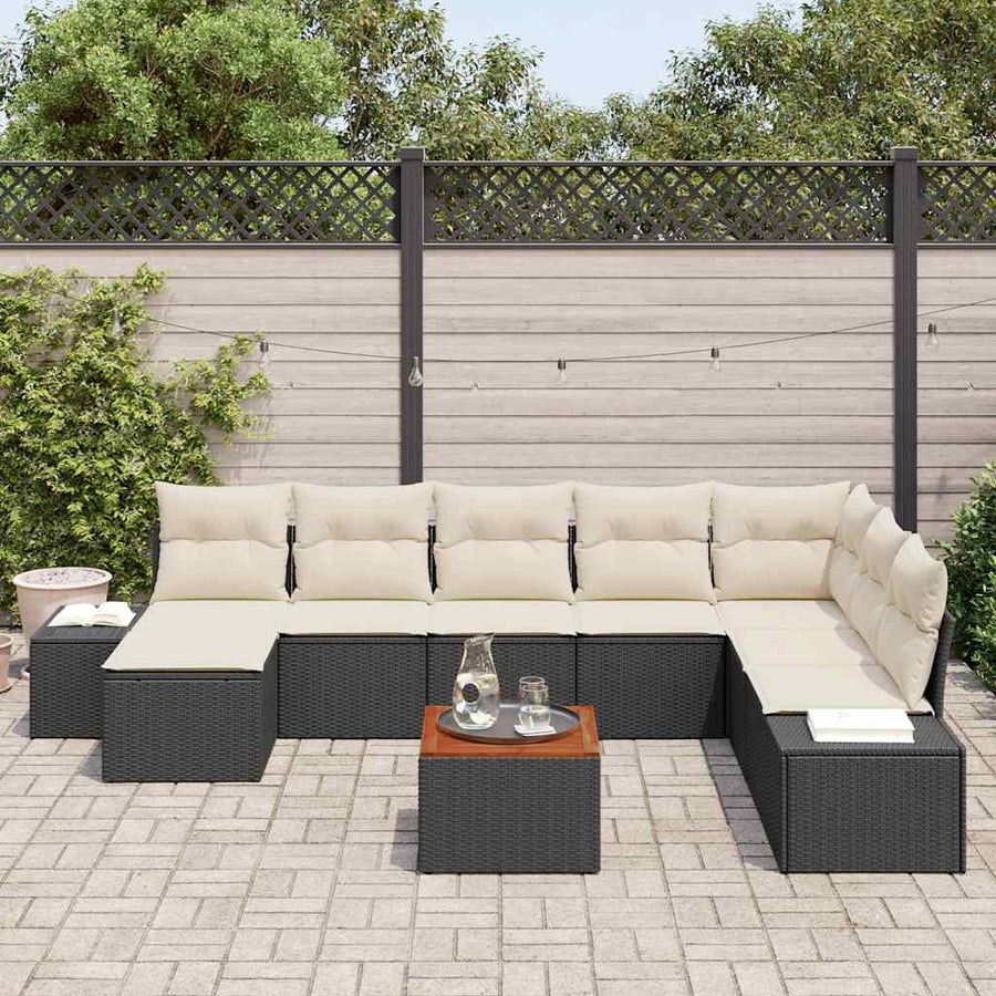 Tuinbankenset met kussen 9 pcs Zwart poly rattan