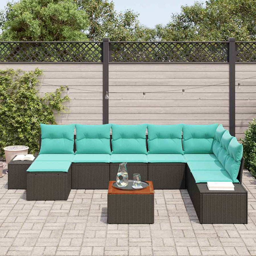 Tuinbankenset met kussen 9 pcs Zwart poly rattan