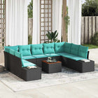 Tuinbankenset poly rattan met kussens 10 delig zwart
