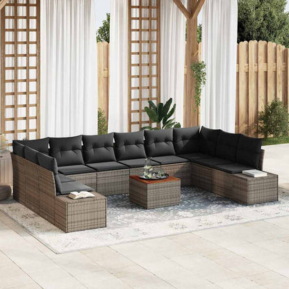 Tuinbankenset met kussen 11 pcs Grijs poly rattan