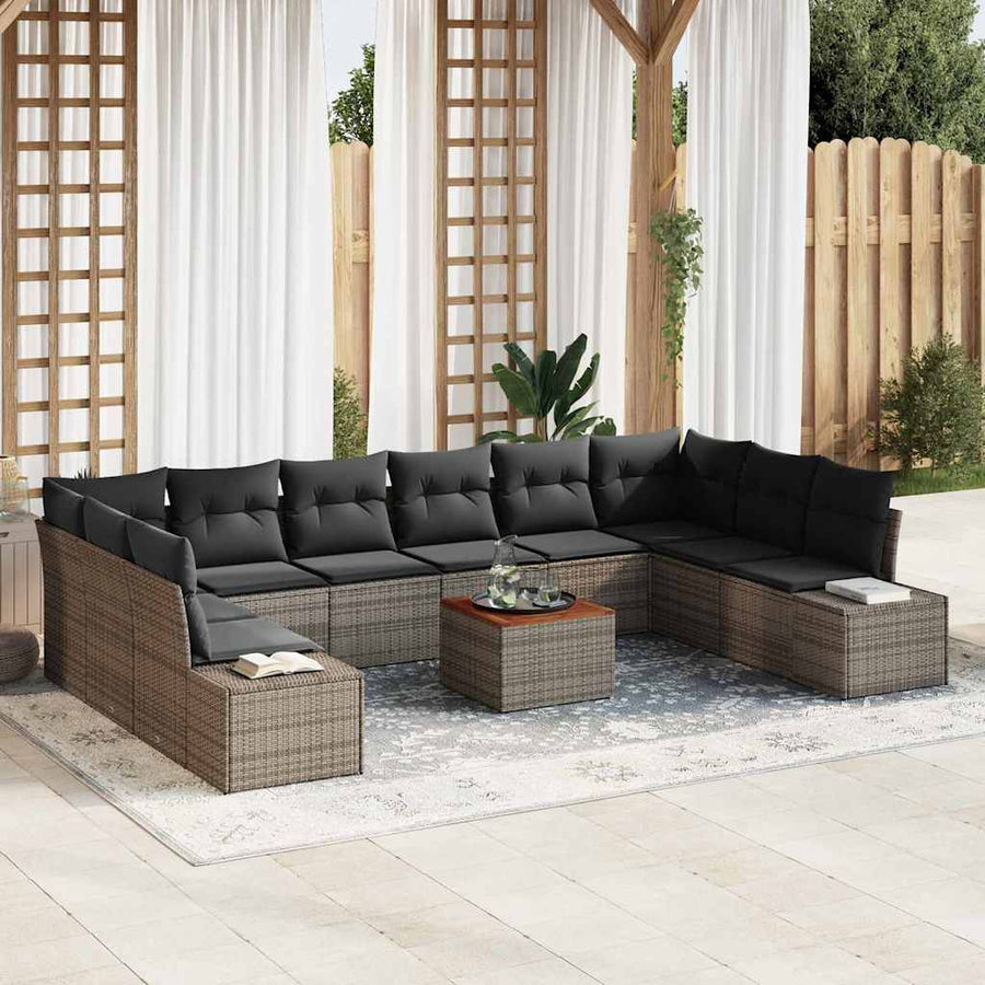 Tuinbankenset met kussen 11 pcs Grijs poly rattan