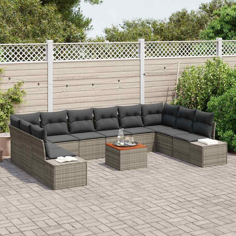 Tuinbankenset met kussen 11 pcs Grijs poly rattan