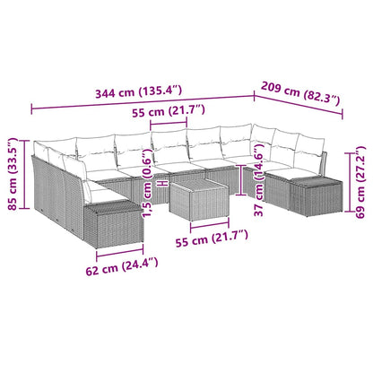 Tuinbankenset met kussen 11 pcs Grijs poly rattan