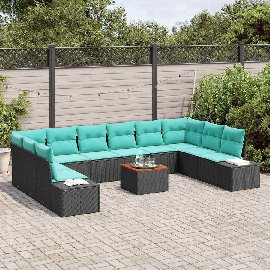 Tuinbankenset met kussen 11 pcs Zwart poly rattan