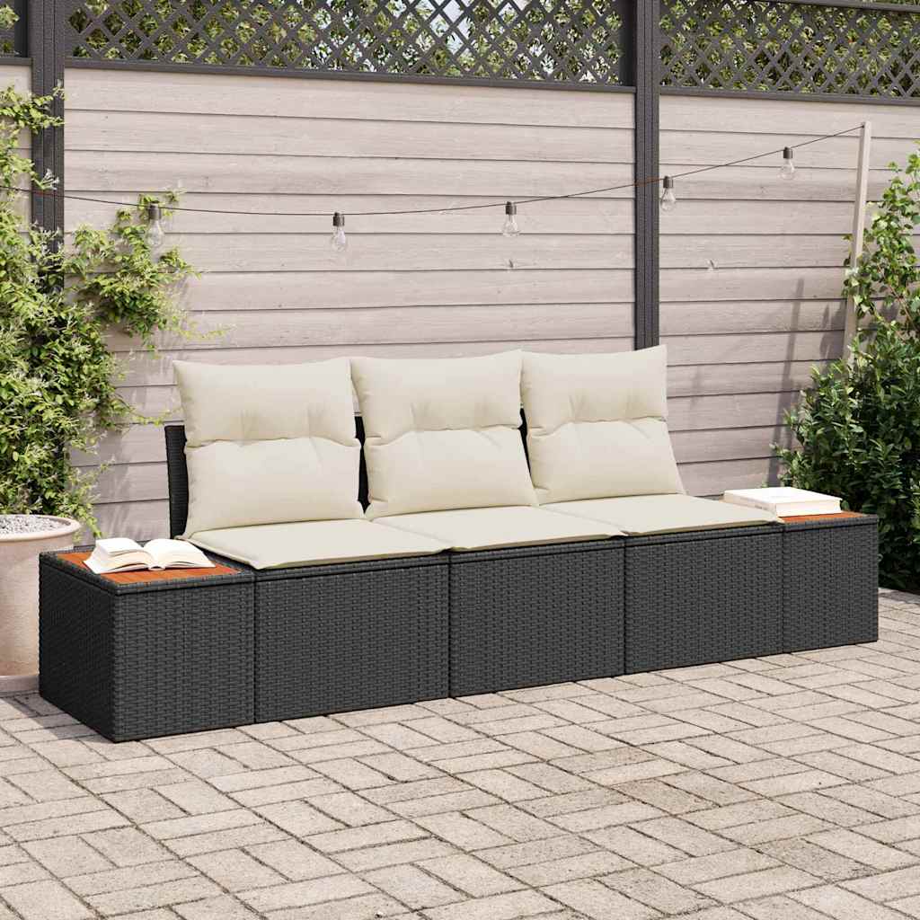 Tuin Sofa Set met kussen 3 pcs Zwart poly rattan