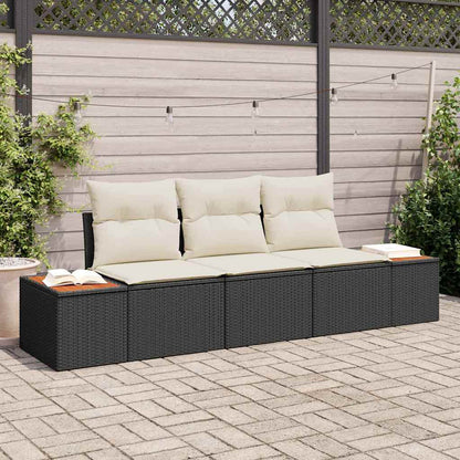 Tuin Sofa Set met kussen 3 pcs Zwart poly rattan
