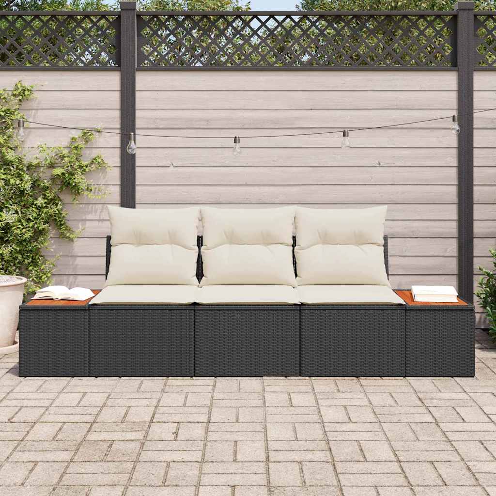 Tuin Sofa Set met kussen 3 pcs Zwart poly rattan
