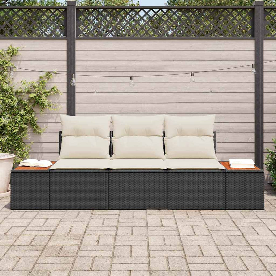 Tuin Sofa Set met kussen 3 pcs Zwart poly rattan