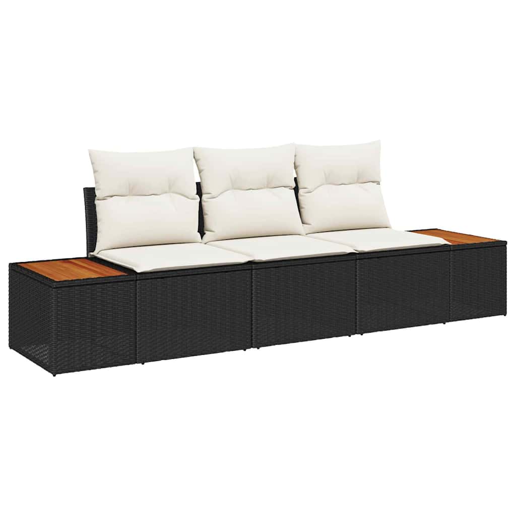 Tuin Sofa Set met kussen 3 pcs Zwart poly rattan