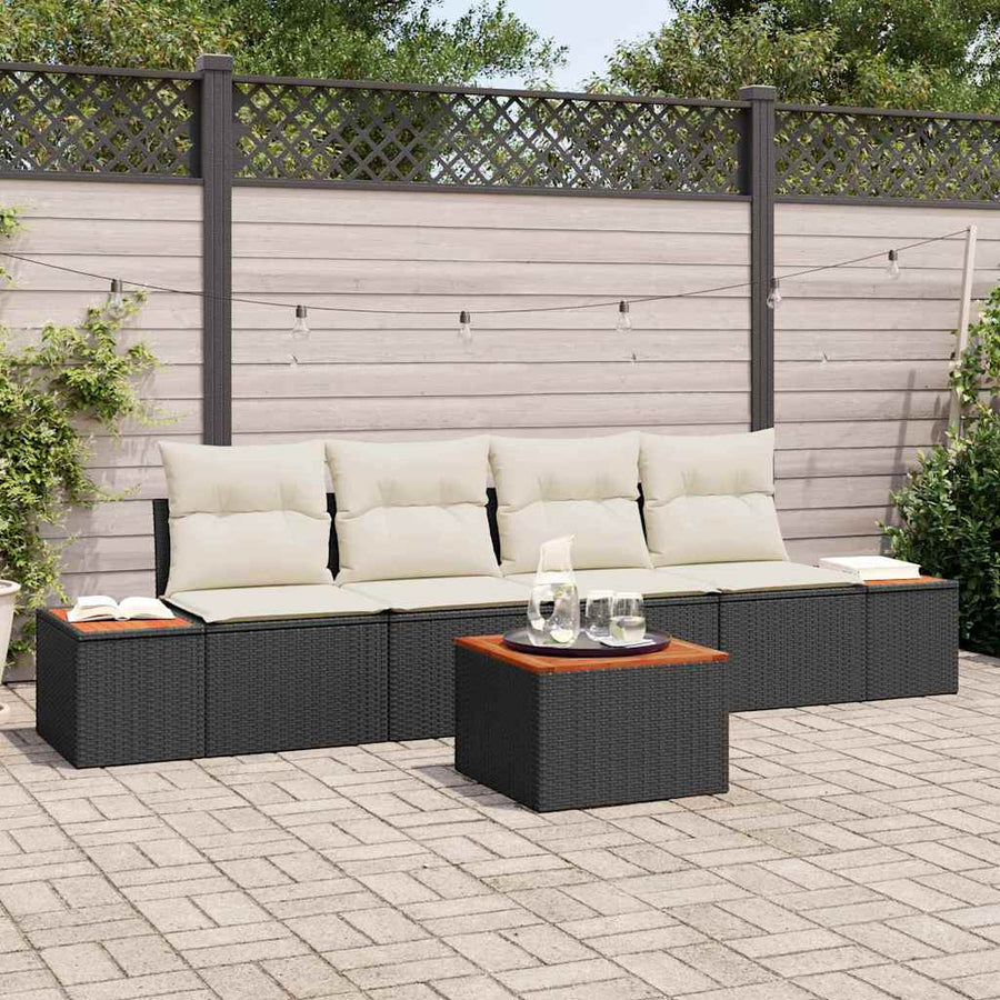 Tuinbankenset met kussen 5 pcs Zwart Poly riet
