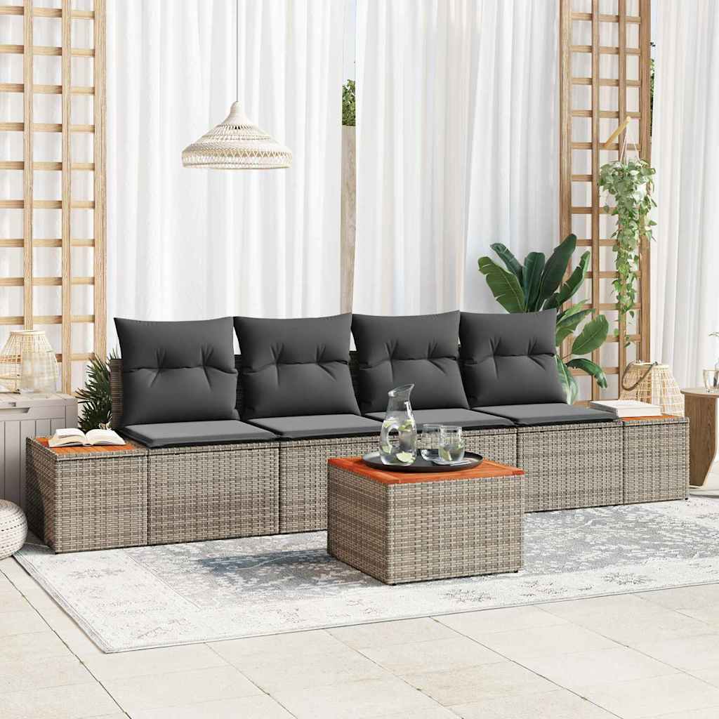 Tuinbankenset met kussen 5 pcs Grijs Poly riet