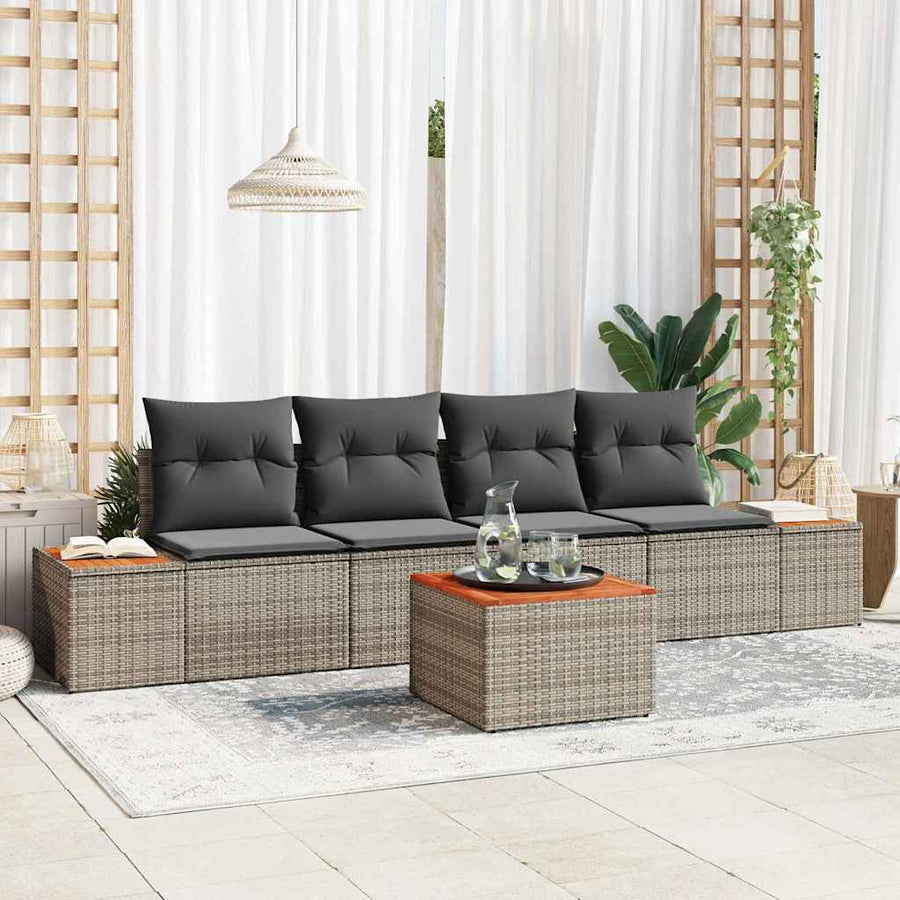 Tuinbankenset met kussen 5 pcs Grijs Poly riet
