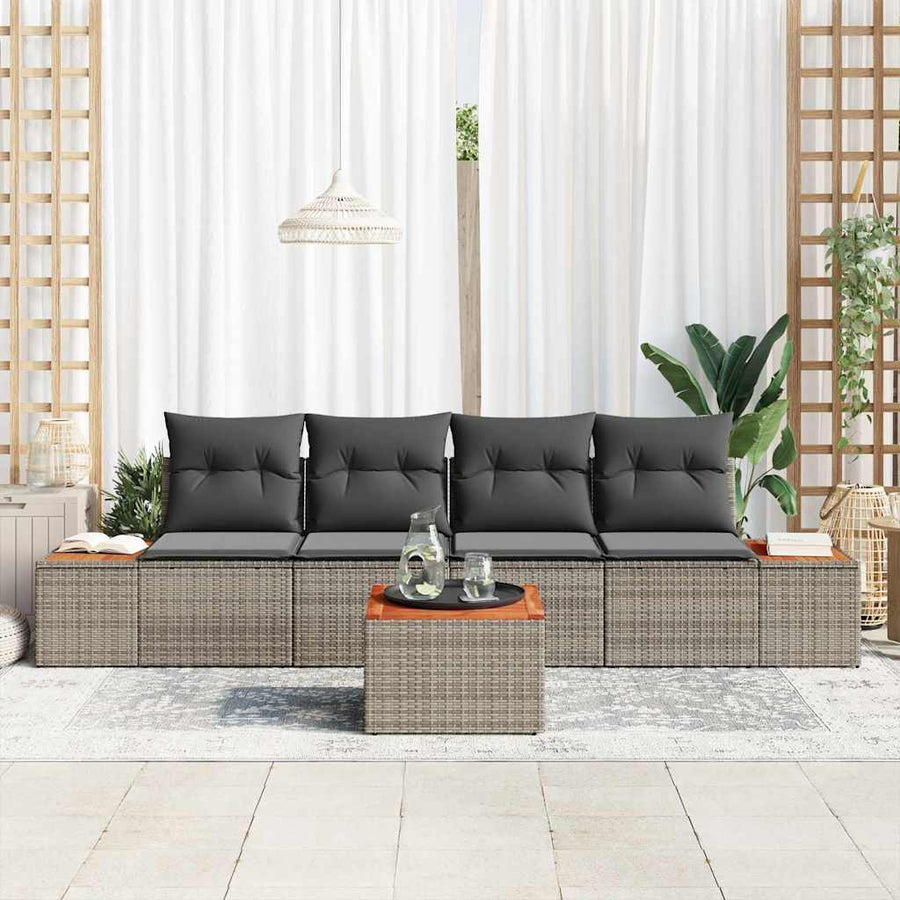 Tuinbankenset met kussen 5 pcs Grijs Poly riet