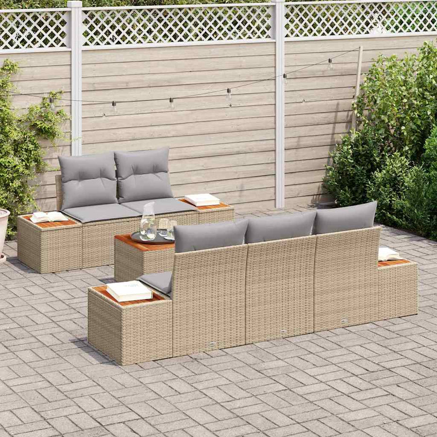 Tuinbankenset met kussen 6 pcs Beige Poly riet