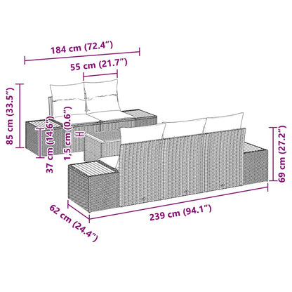 Tuinbankenset met kussen 6 pcs Beige Poly riet