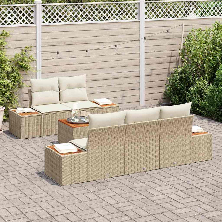 Tuinbankenset met kussen 6 pcs Beige Poly riet