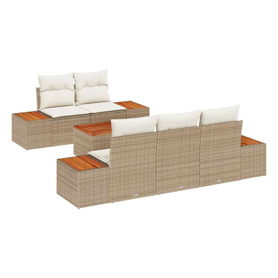 Tuinbankenset met kussen 6 pcs Beige Poly riet
