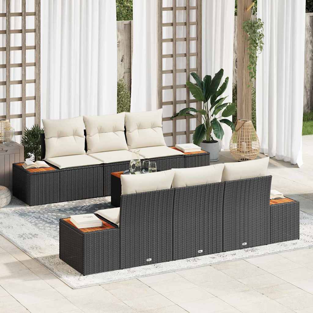Tuinbankenset met kussen 7 pcs Zwart Poly riet