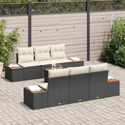 Tuinbankenset met kussen 7 pcs Zwart Poly riet
