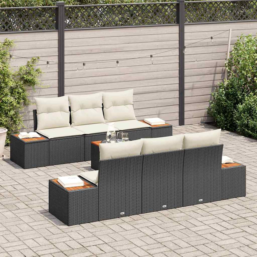 Tuinbankenset met kussen 7 pcs Zwart Poly riet