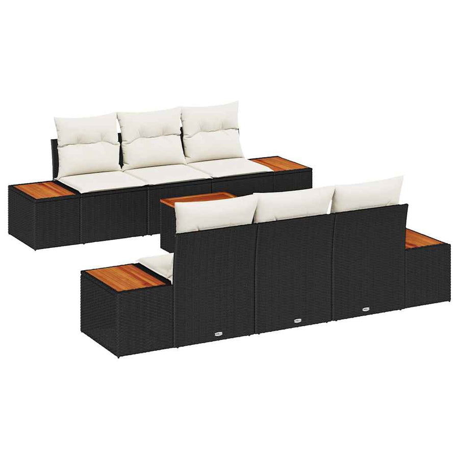 Tuinbankenset met kussen 7 pcs Zwart Poly riet