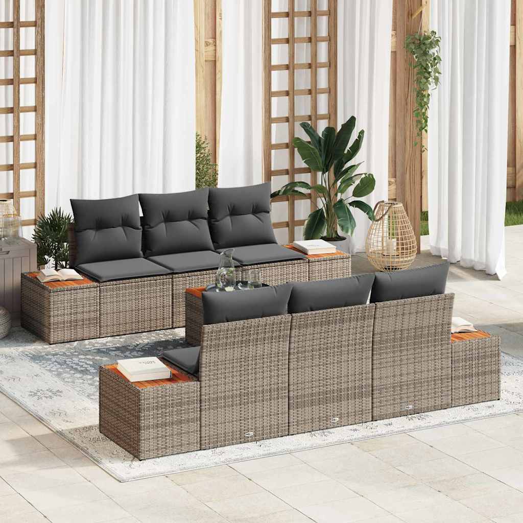 Tuinbankenset met kussen 7 pcs Grijs Poly riet