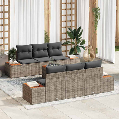 Tuinbankenset met kussen 7 pcs Grijs Poly riet