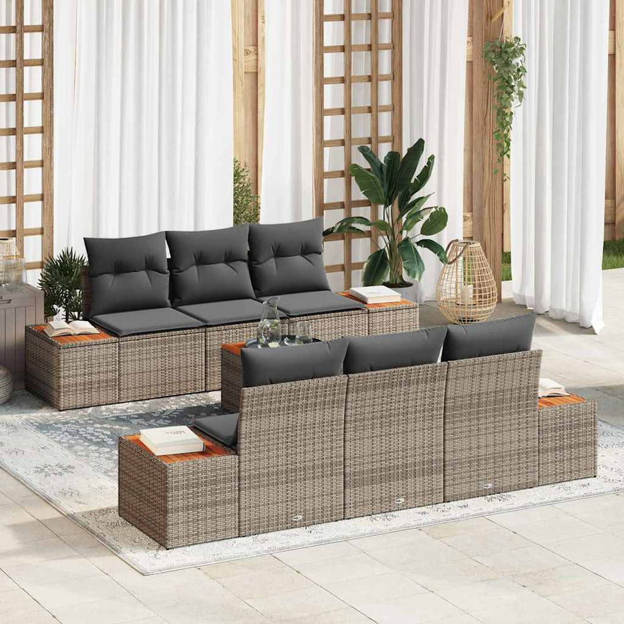 Tuinbankenset met kussen 7 pcs Grijs Poly riet