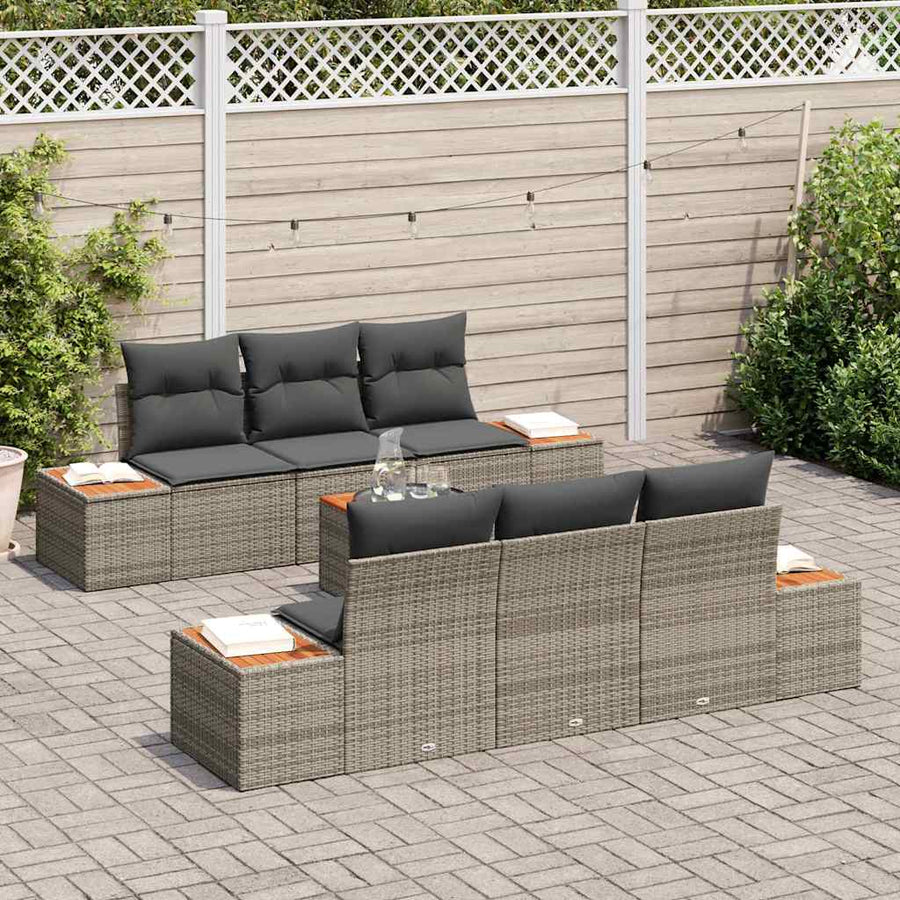 Tuinbankenset met kussen 7 pcs Grijs Poly riet