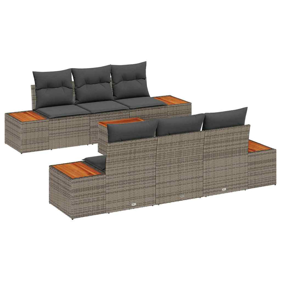 Tuinbankenset met kussen 7 pcs Grijs Poly riet