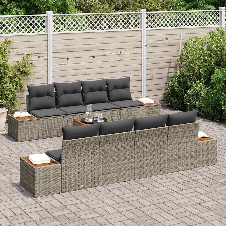 Tuinbankenset met kussen 9 pcs Grijs Poly riet