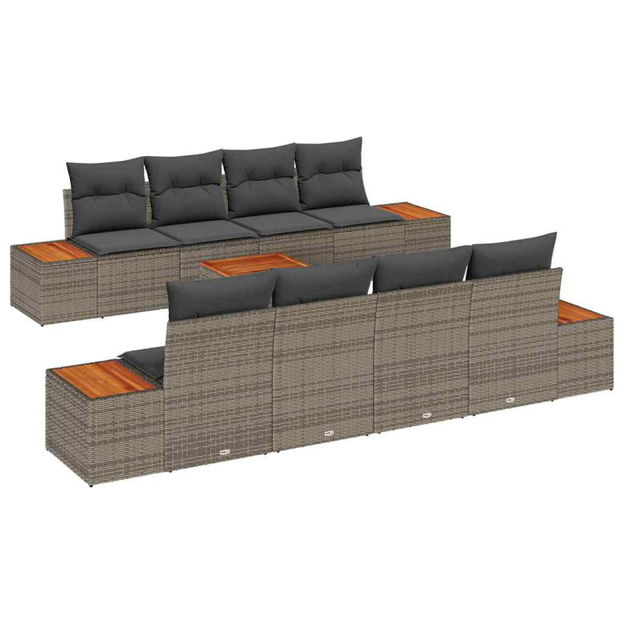 Tuinbankenset met kussen 9 pcs Grijs Poly riet
