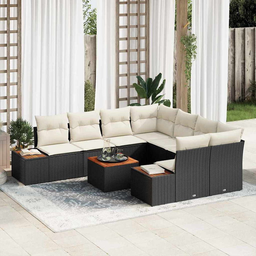 Tuinbankenset met kussen 9 pcs Zwart Poly riet