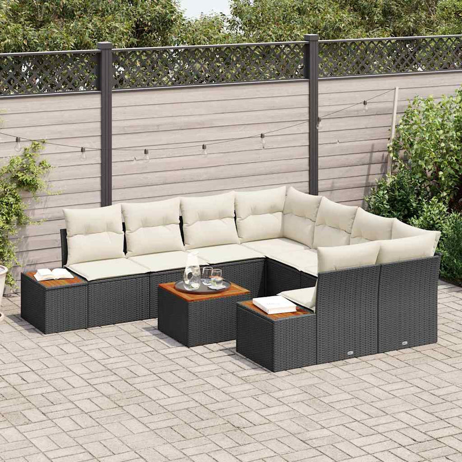 Tuinbankenset met kussen 9 pcs Zwart Poly riet