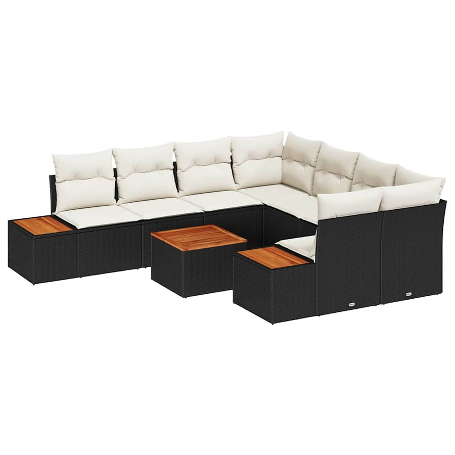 Tuinbankenset met kussen 9 pcs Zwart Poly riet